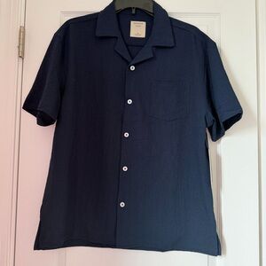 Mew Men’s Massive Luxury Navy Textured Short Sleeve Button-Down Shirt